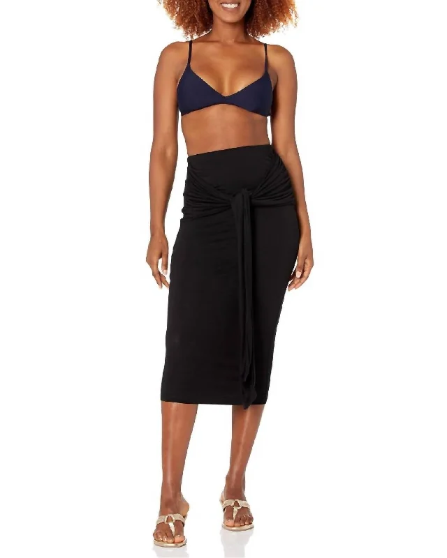 Tie Front Wrap Skirt Swim Cover Up In Black