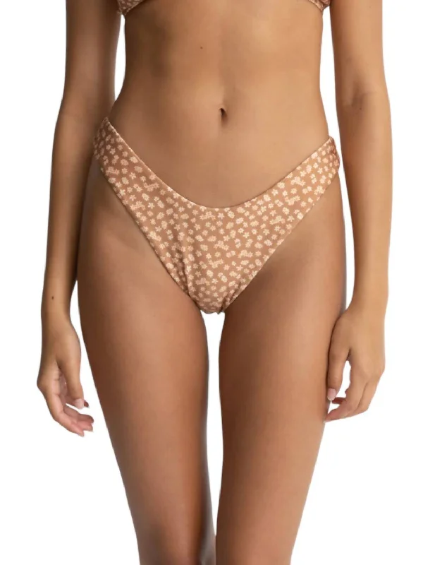 Marley Floral Hi Cut Bikini Bottom In Caramel