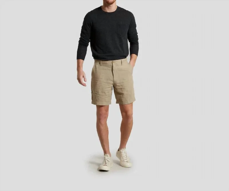 Men Aventura Washed Linen Shorts In Safari