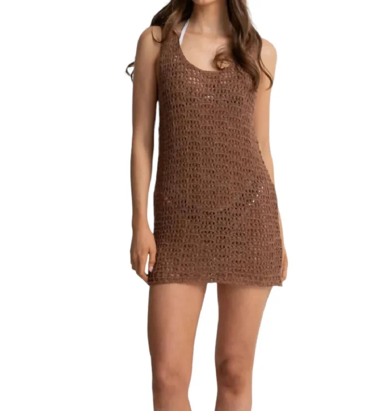 Maddie Knit Scoop Neck Mini Dress In Chocolate