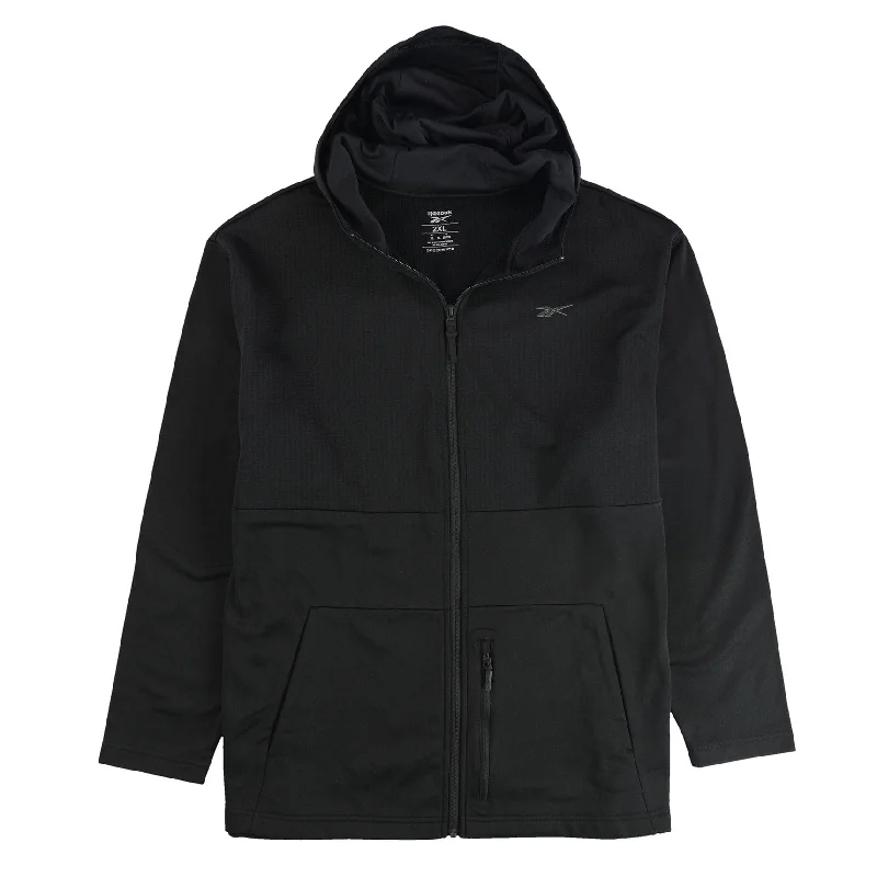 Reebok Mens Solid Full Zip Hoodie Sweatshirt, Black, XX-Large