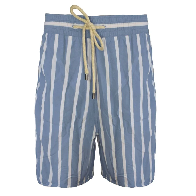 Men The Classic Drawstrings Swim Shorts Trunks In Steel Blue White