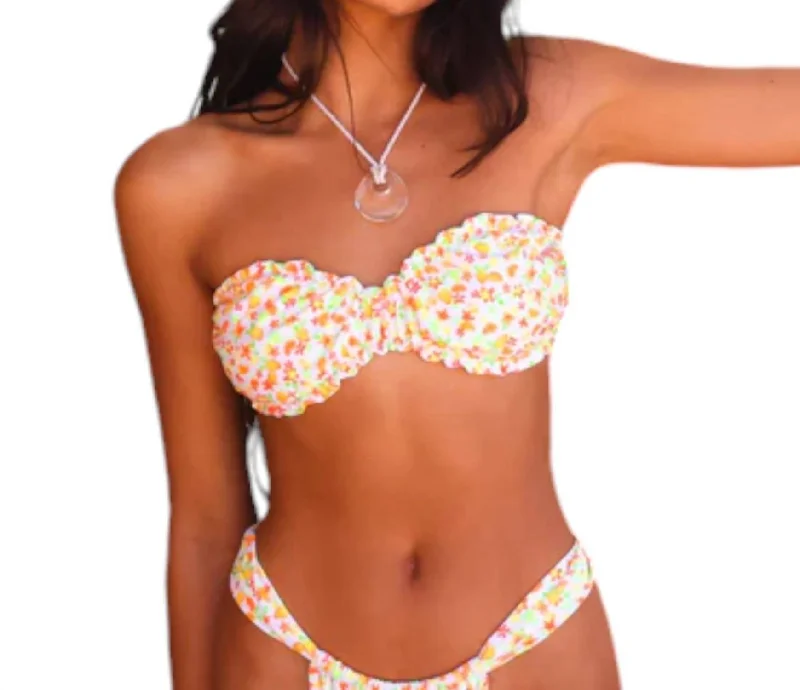 Ruched Bandeau Bikini Top In Coco Mango