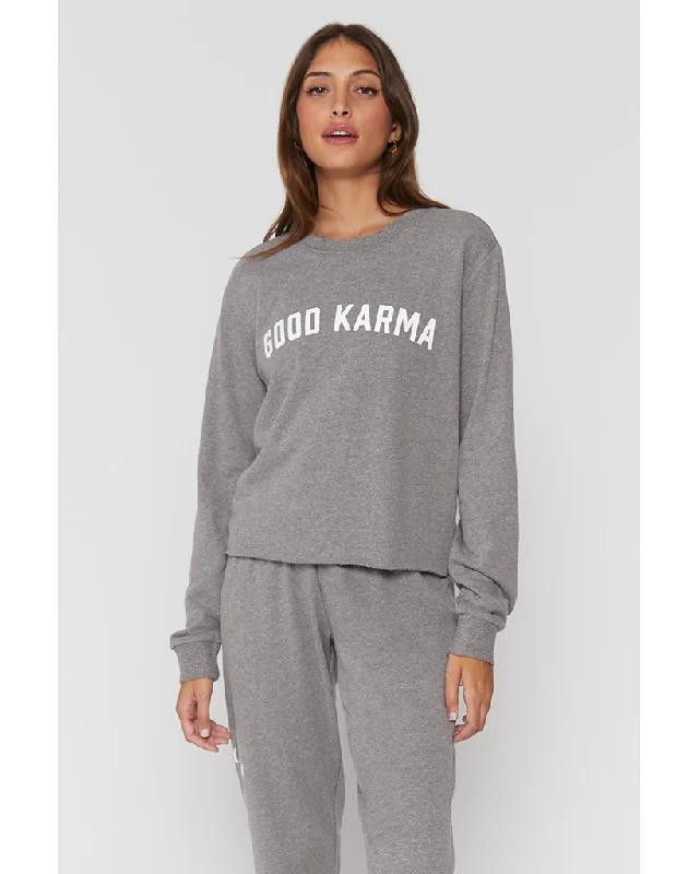 Spiritual Gangster Good Karma Vintage Terry Crop Sweatshirt - Womens - Heather Grey