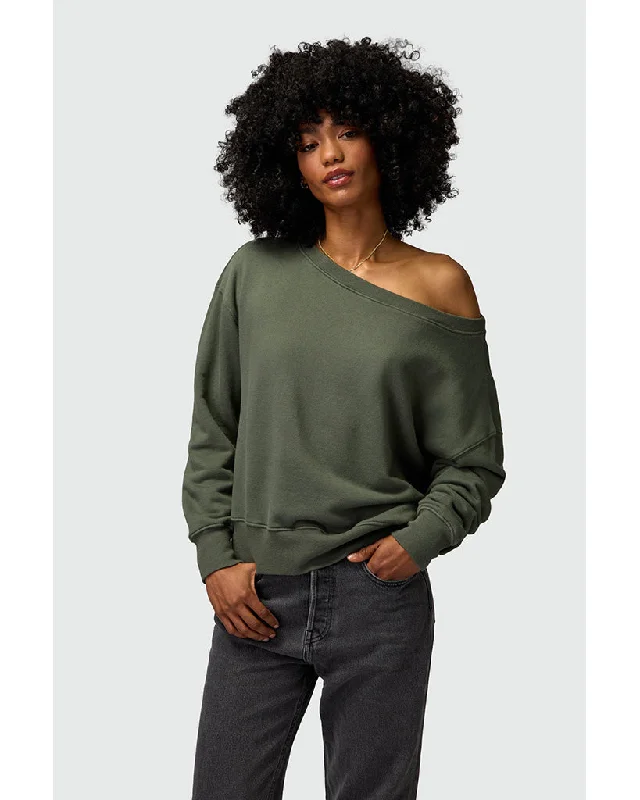 Spiritual Gangster Vida Off Shoulder Sweatshirt - SP40417016  - Womens - Olive Green