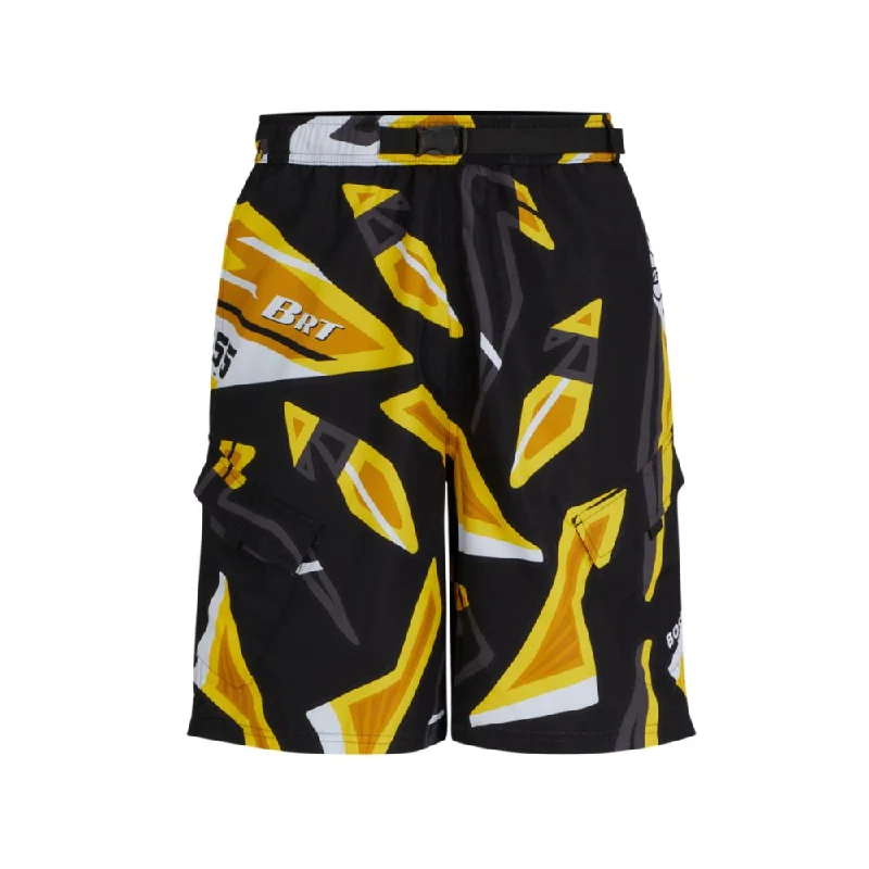 Quick-drying swim shorts in seasonal-print recycled fabric