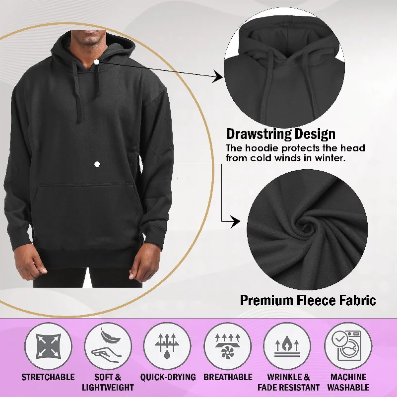 Mens Fleece Pullover Hoodie Cotton Blend Lightweight Big Tall Sizes Pocket