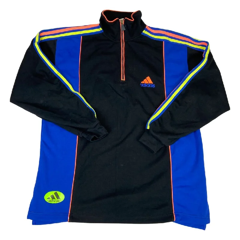 Vintage 90s 00s Black Blue Neon Embroidered Adidas Zip-Up Pullover Jumper L