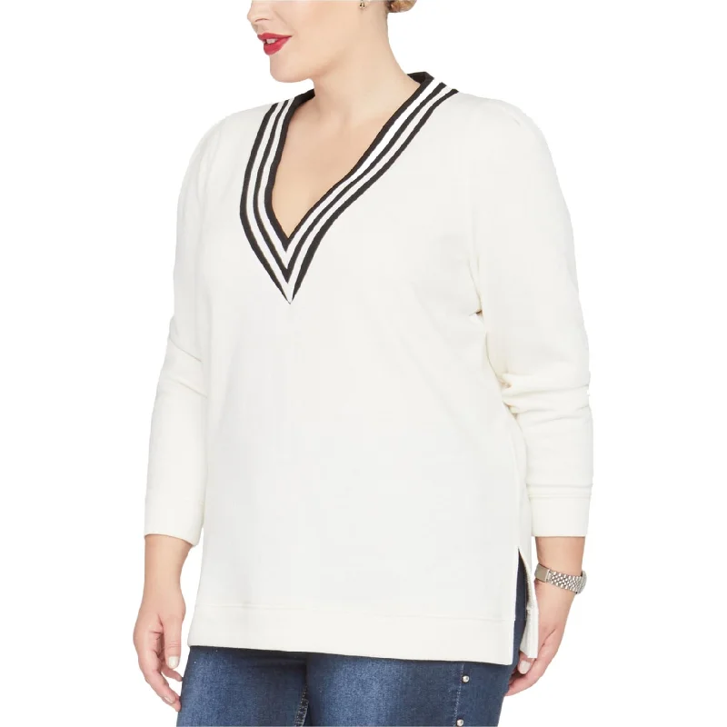 Rachel Roy Womens Shiva V-Neck Sweatshirt, White, 0X