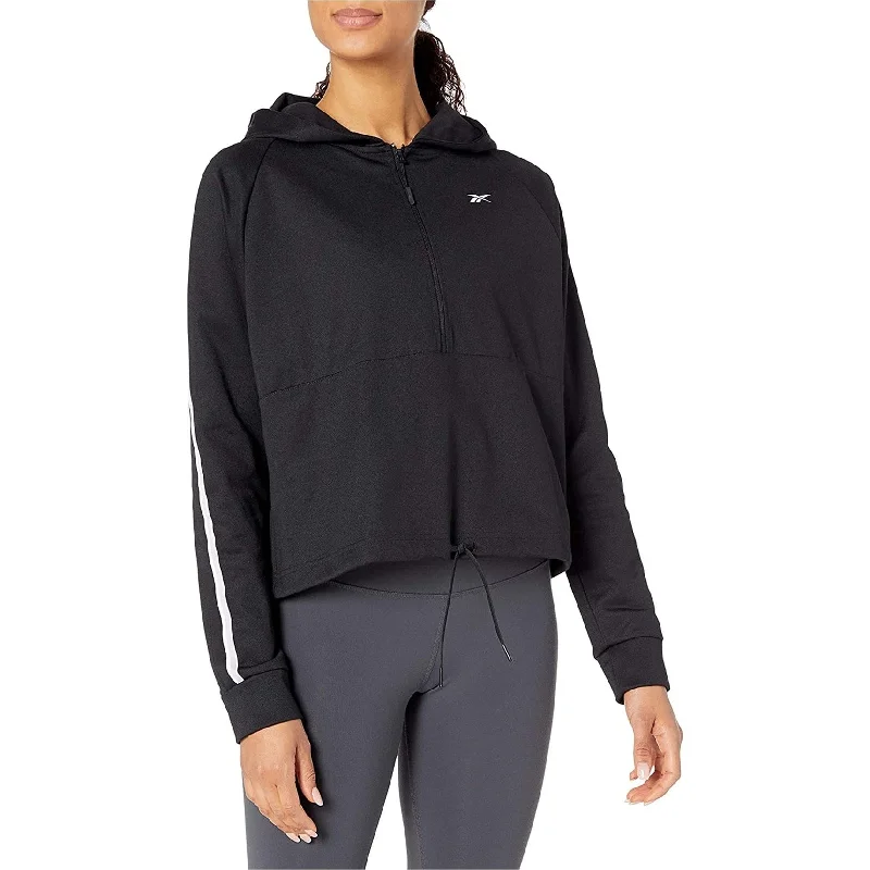 Reebok Womens Quarter Zip Hoodie Sweatshirt, Black, 1X