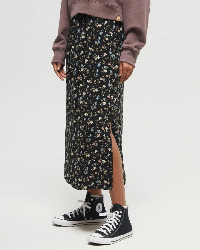 Women's EcoWoven Crepe Skirt - Meteorite Black Blossom