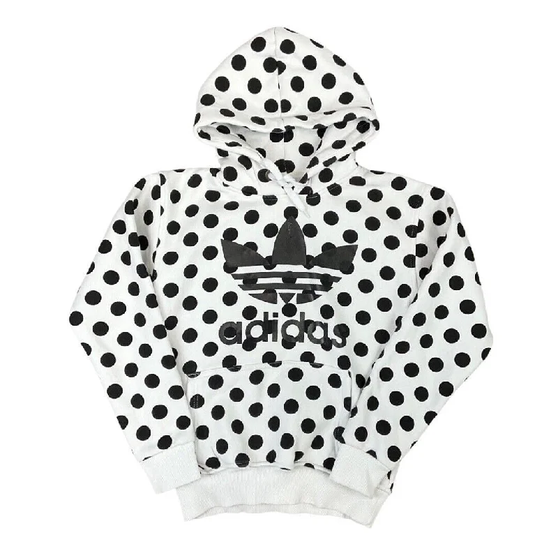 Vintage 00s Black White Polka-Dot Tri-Foil Adidas Pullover Hoodie Womens 10 12