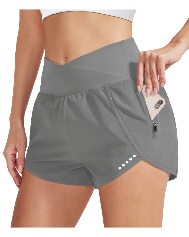 Cross Waist Zipper Running Shorts Pants