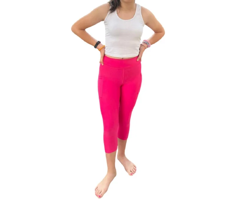 Tween Capri Leggings With Pockets In Hot Pink