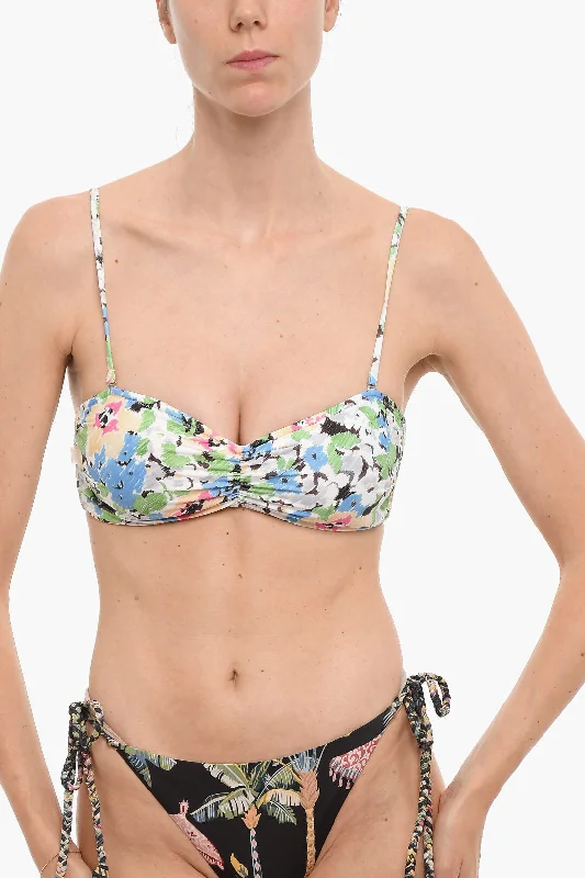 Ganni Floral Patterned Bandeau Bikini Top