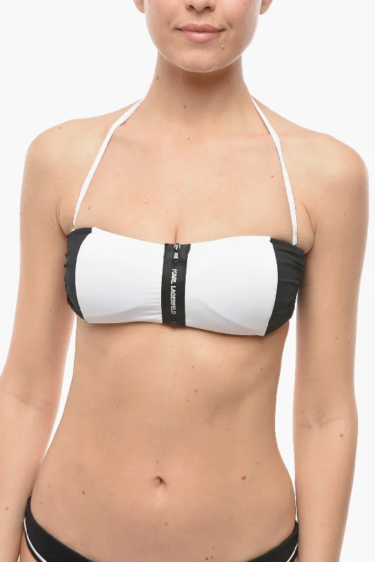 Karl Lagerfeld Two Tone SPORT Bandeau Bikini Top With Zip Closure