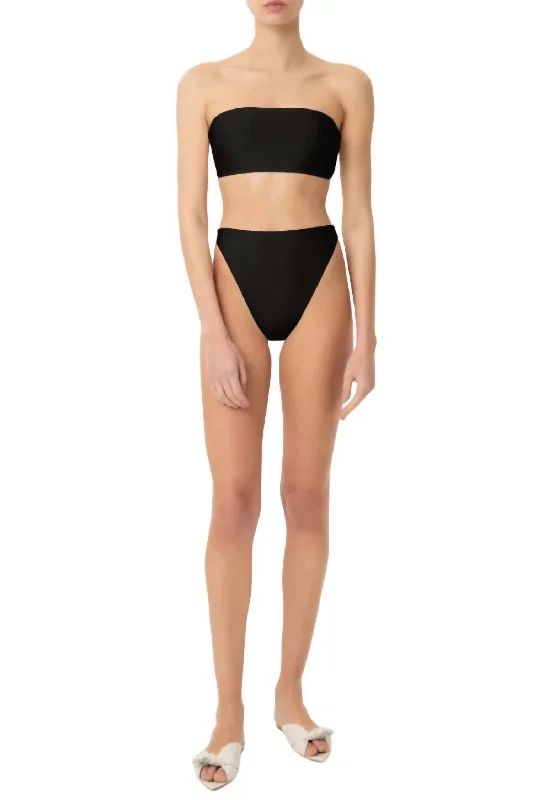 Solid High-Leg Bandeau Bikini In Black