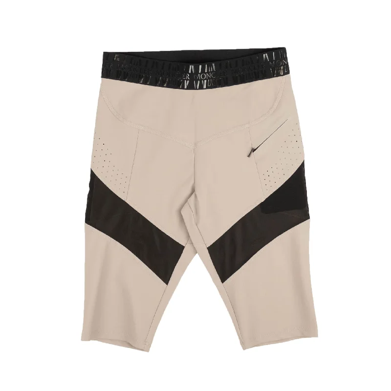 Moncler Logo Waistband Bike Shorts Leggings - Tan/Black