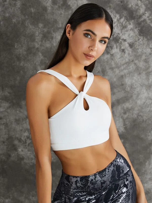 ZASUWA Female High Waist Glossy Bronzed Snakeskin Twist Hollow Out Sports Bra